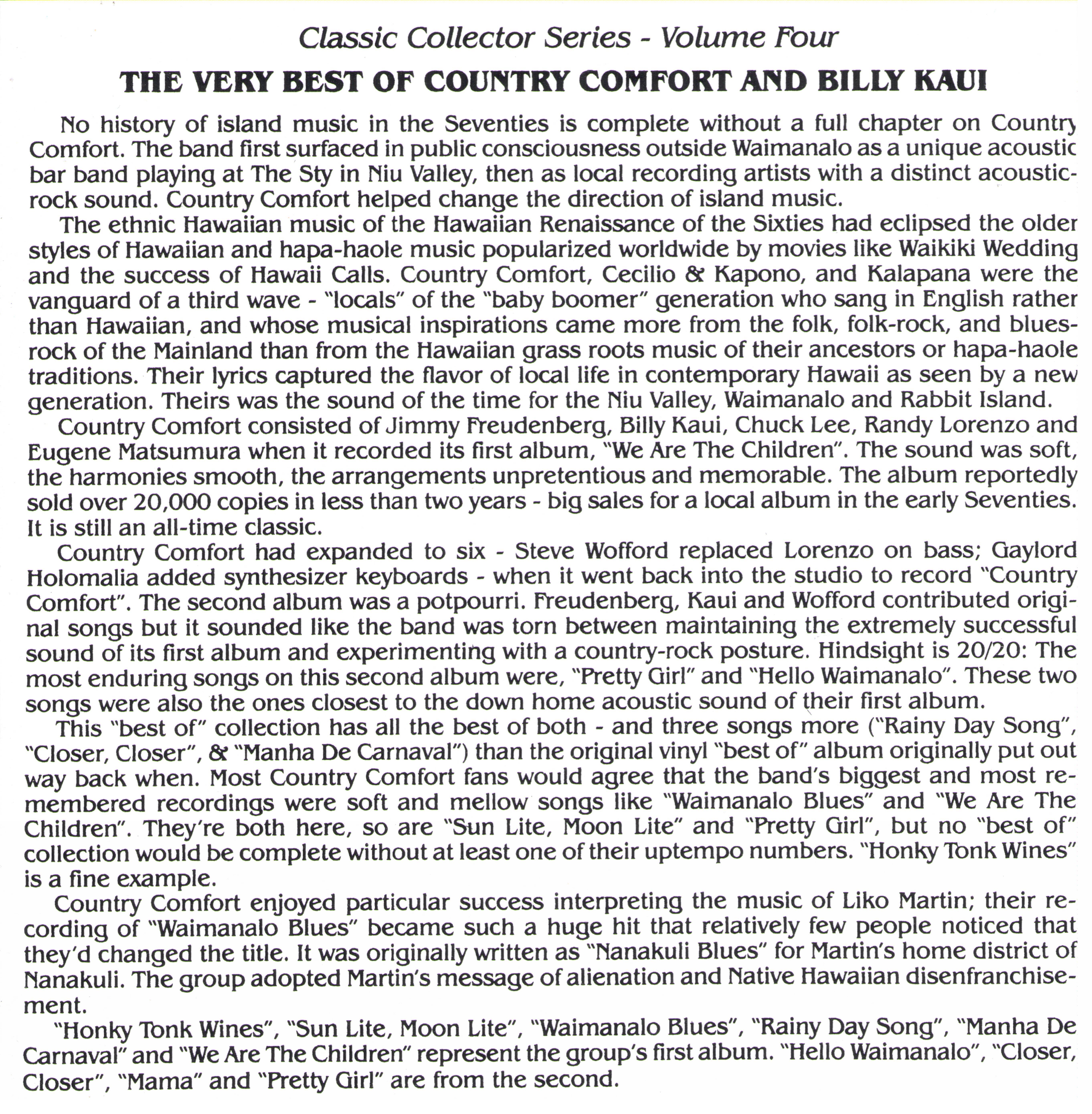 Country Comfort Billy Kaui